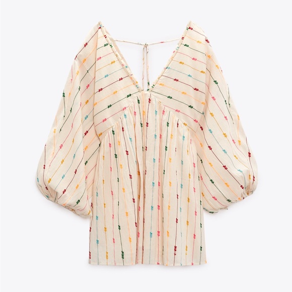 Zara Multi Colored Dotted Mesh Mini Dress XS - Picture 4 of 15